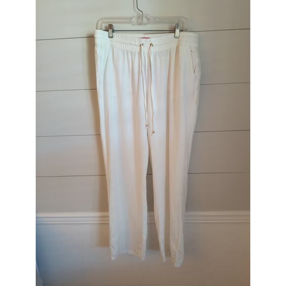 Guess Reagan Linen Pant Women's Size L White Elastic Waist Wide Leg Pockets - Picture 10 of 16